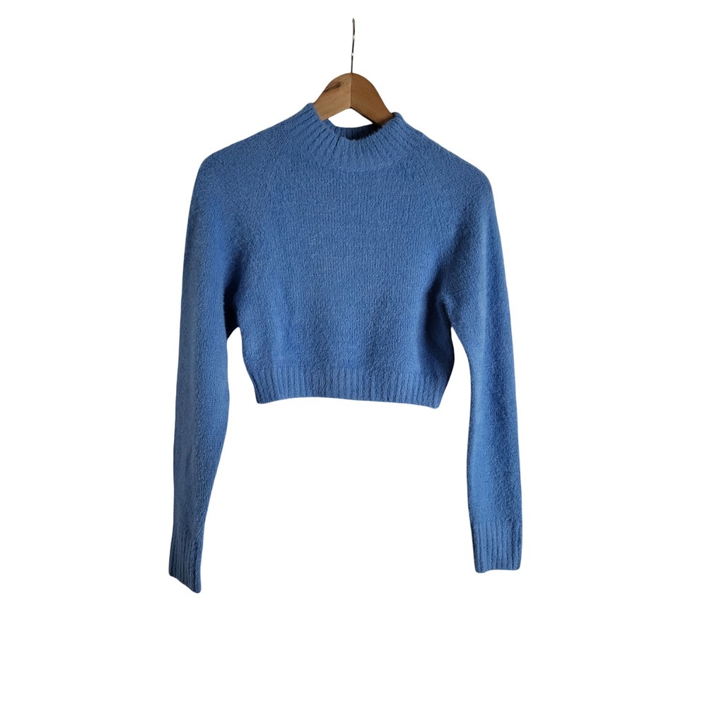 Urban Outfitters Blue Cropped Mock Neck Raglan Sweater S Cozy Winter-Casual